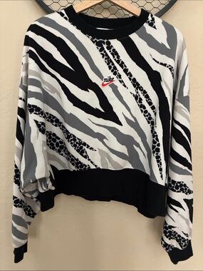 Nike Black White & Gray Zebra Graphic Crew Sweatshirt